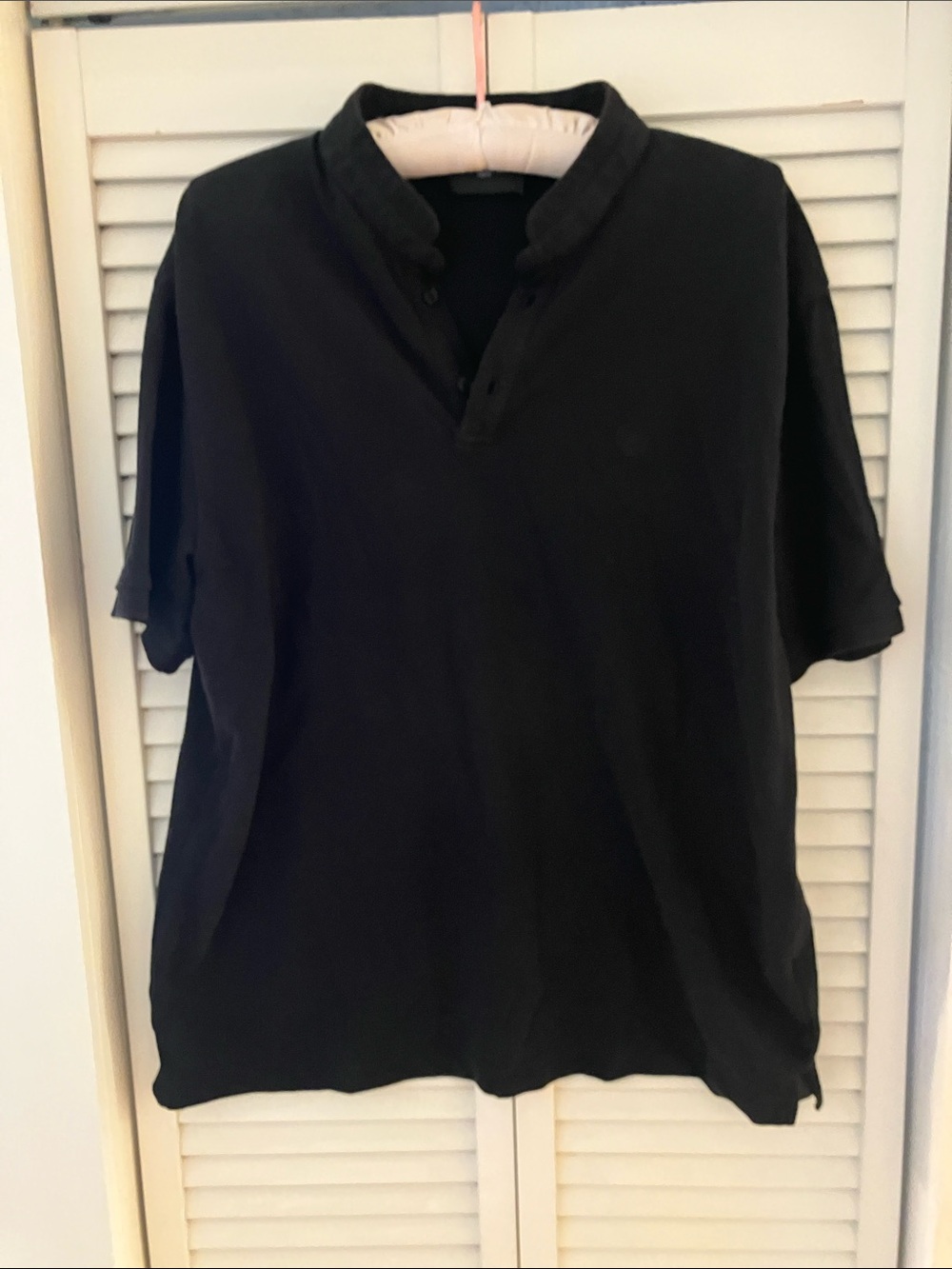The Kooples Black Mandarin Collar Polo Logo Button Tee Size Large